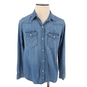 GAP 1969 Western Denim Shirt Long Sleeve Pearl Snap Button Collared Mens Large